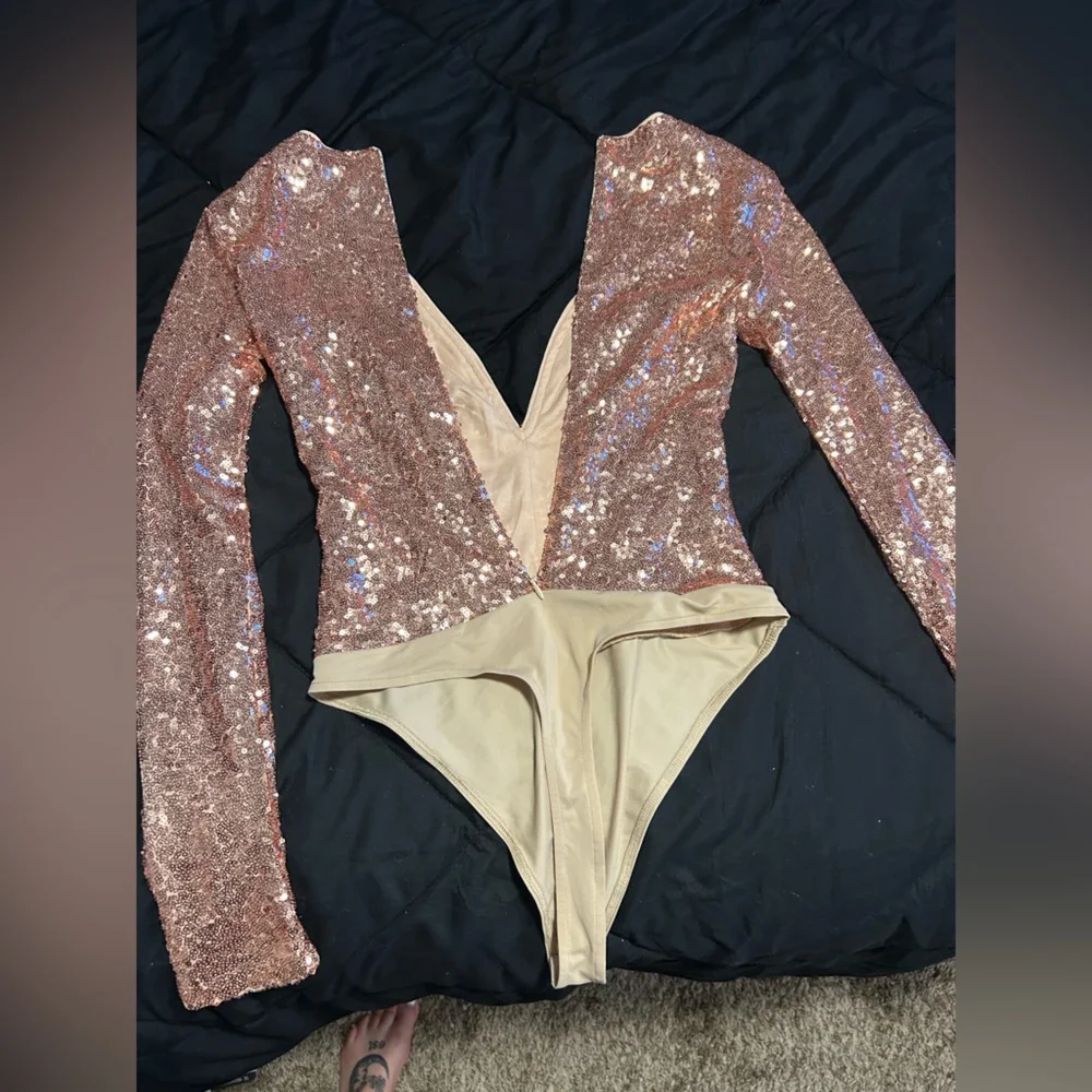 Hot Miami Styles Gold and Cream Bodysuit with Luxe Details - Picture 1 of 5
